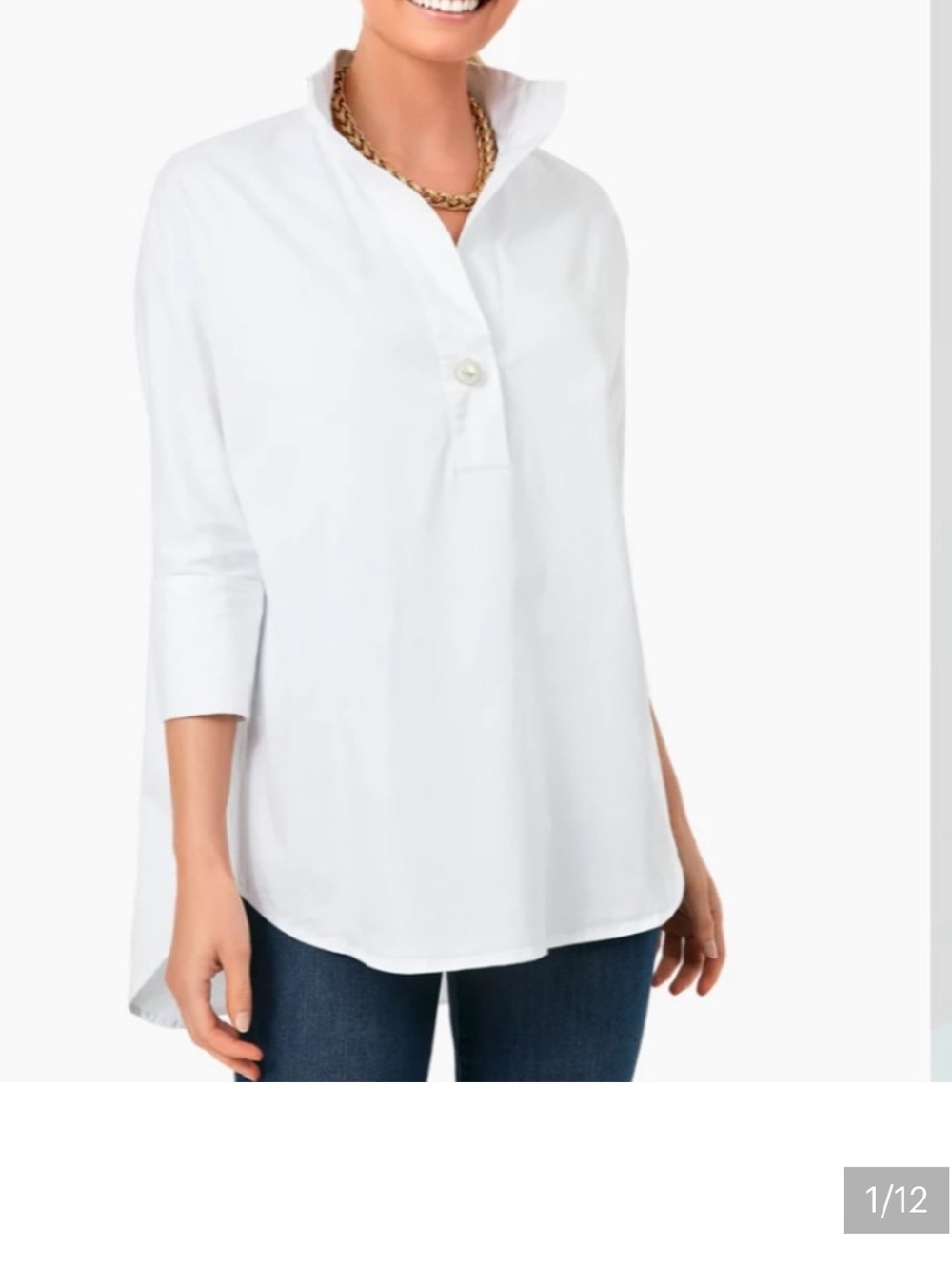 Tuckernuck  Blouse Tunic Stand Collar pearl buttons  blanc willow Size XS Cotton